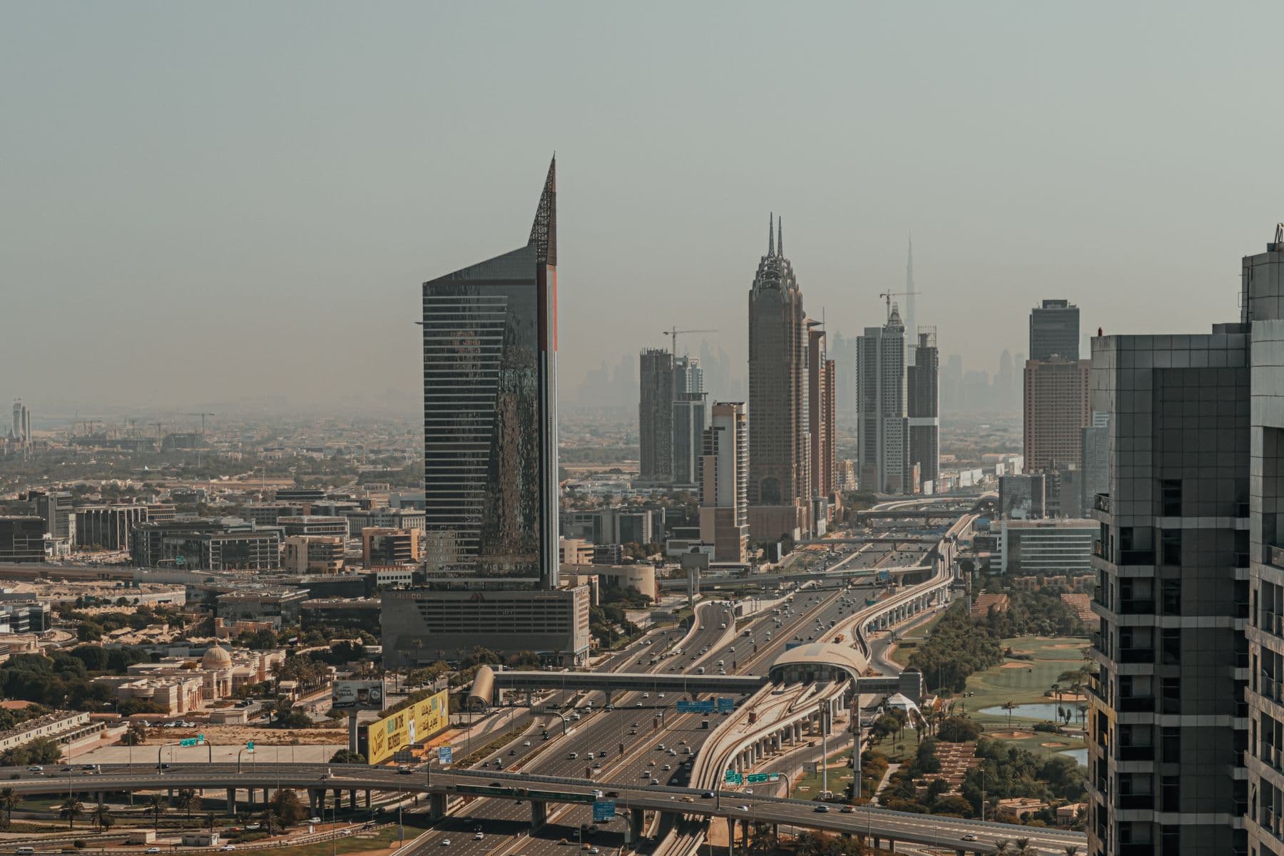 The Dubai skyline at dusk