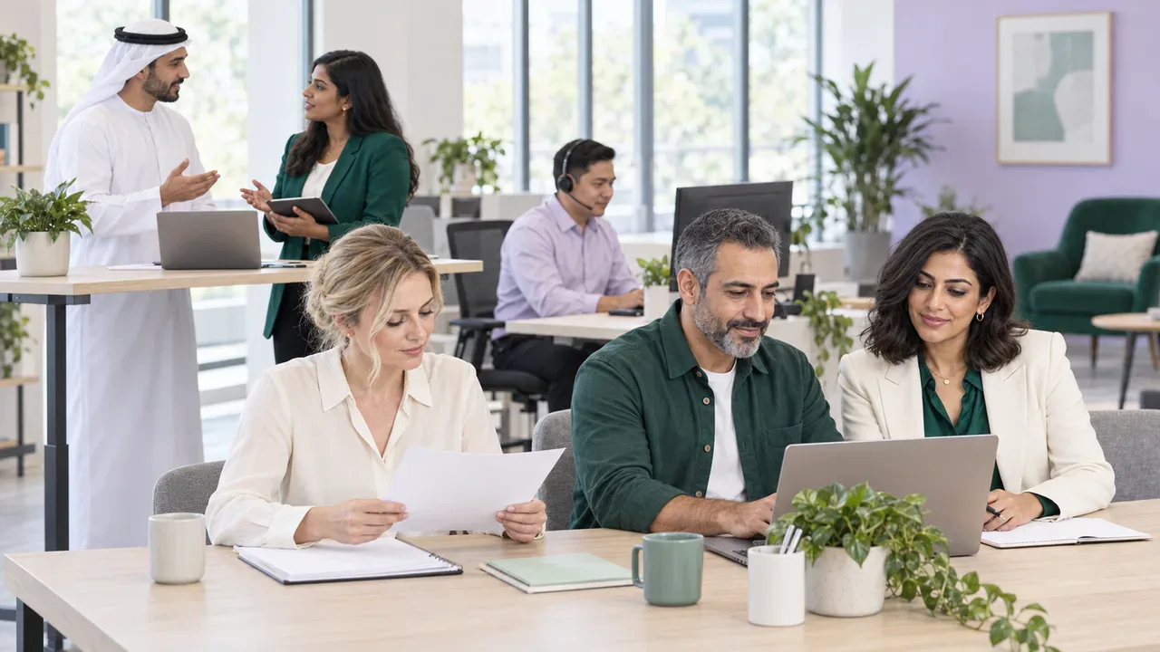 An accounting team at work in a bright open-plan office